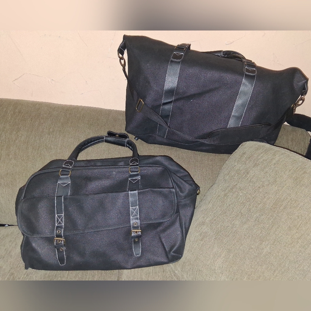 Two Black Overnight Bag Faux Suede